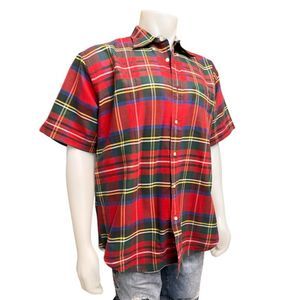 Vintage Tommy Hilfigure Red & Green Plaid Button Up Short Sleeve Shirt
